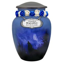 Winter Wolf Moon Medium Cremation Urn - Tribute Wreath™ Option - Pro Sand Carved Engraving