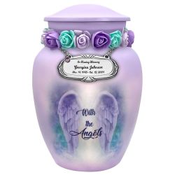 With The Angels Medium Cremation Urn - Tribute Wreath™ Option - Pro Sand Carved Engraving
