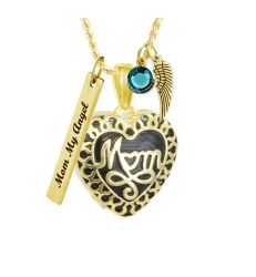 Mom Gold Heart Ash Pendant Cremation Urn - Love Charms