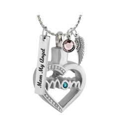 Mom Open Heart Blue Crystal Ash Pendant Urn - Love Charms Option