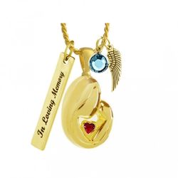 Mother and Child Red Crystal Gold Ashes Urn - Love Charms Option