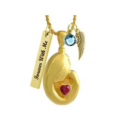 Mother and Child Fuchsia Crystal Gold Pendant Urn - Love Charms Option