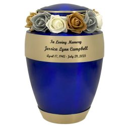 Navy Blue Gold Cremation Adult Urn - Tribute Wreath™ - Pro Diamond Engraving