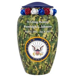US Navy Camouflage Cremation Urn - Tribute Wreath™ Option - Pro Sand Carved Engraving