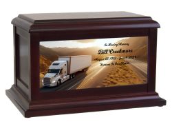 White Big Rig Truck & Trailer Adult or Medium Cremation Urn