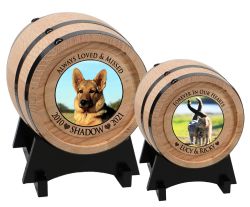 Pet Oak Barrel Urn - Small or Large Dog or Cat Urns