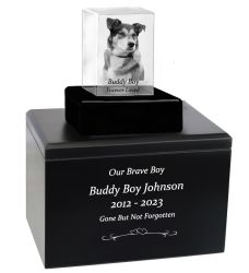 Pet Memorial Urn & Crystal Rectangle Set - Dog or Cat Cremation Crystal Urn