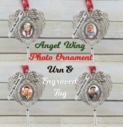 Angel Wing Photo Ornament Urn - Engraved Tag Option