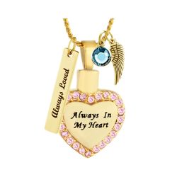 Pink Crystal Gold Always Pendant Urn - Love Charms Option