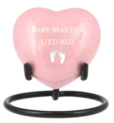 Pink Premature Baby Engraved Heart Urn - Stand Option
