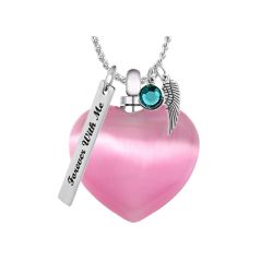Cat's Eye Pink Ash Necklace Urn - Love Charms Option