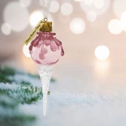 Pink Snowball Icicle Ornament Keepsake - Love Charms® Option