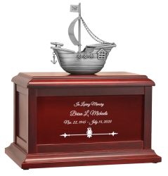 Pirate Ship Redwood Cremation Urn