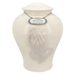 Praying Hands Adult Cremation Urn - Medallion Name Plate Option