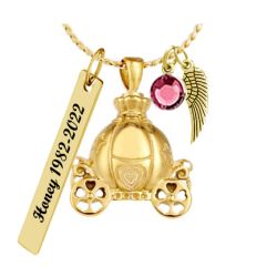 Princess Carriage Gold Ashes Necklace Urn - Love Charms™ Option