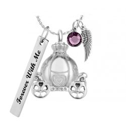 Princess Carriage Silver Ashes Necklace Urn - Love Charms™ Option