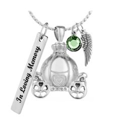 Princess Carriage Stainless Ashes Necklace Urn - Love Charms™ Option