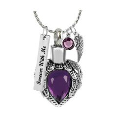 Purple Crystal Winged Heart Ash Urn - Love Charms Option