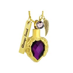 Purple Winged Heart Gold Necklace Ash Urn - Love Charms Option