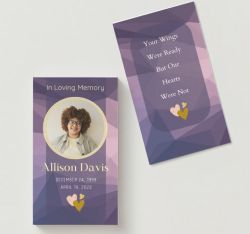 Purple Crystal Photo Memorial Cards - Funeral  Cards - Celebration of Life Cards