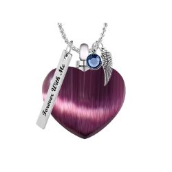 Cat's Eye Purple Ash Necklace Urn - Love Charms Option
