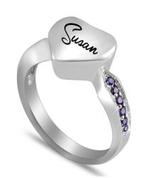 Purple Crystal Heart Cremation Ring Keepsake Urn