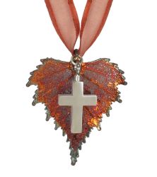 Real Birch Leaf & Cross Ornament Urn
