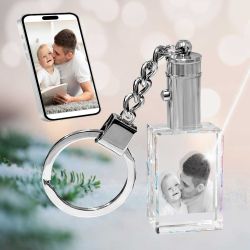 2D Crystal Photo Rectangle Keychain - Engraving Option - Lights Up