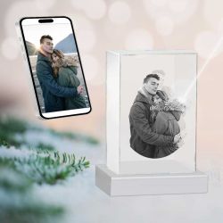 3D Crystal Large Rectangle Photo - Engraving & Light Base Options