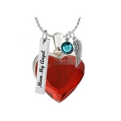 Red Heart Silver Ash Pendant Urn - Love Charms Option