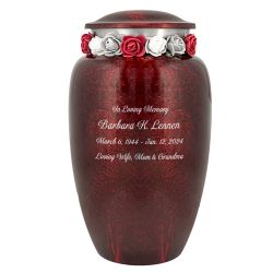 Red Marbled Pewter Cremation Adult Urn - Tribute Wreath™ - Pro Sand Carved Engraving