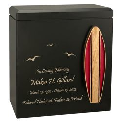 Red Surfboard Wood Cremation Urn