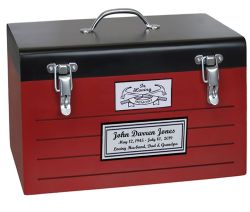 Toolbox Red Cremation Urn - Crossed Tools Option