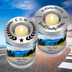 Riding Free Candle Cremation Urn - Engraving Available - LED Candle Included