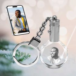 2D Crystal Round Photo Keychain - Engraving Option - Lights Up
