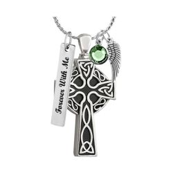 Celtic Cross Pendant Silver Ash Urn - Love Charms Option