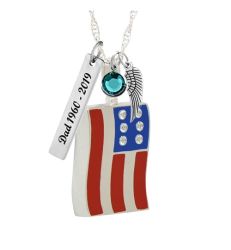 USA Flag Silver Pendant Ash Urn - Love Charms Option