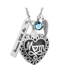 Mom Silver Heart Ash Pendant Urn - Love Charms Option