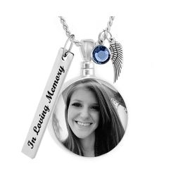 Sterling Silver Black and White Photo Pendant Urn - Love Charms™ Option