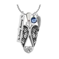 Silver Angel Wings Stone Jewelry Urn - Love Charms Option