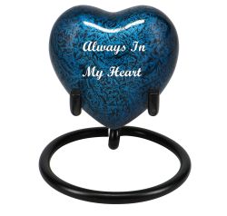Blue Marbled Heart Keepsake Urn - Stand Option