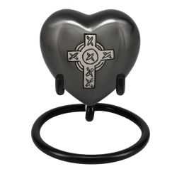 Cross Pewter Heart Keepsake Urn - Stand Option