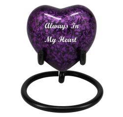 Purple Marbled Heart Keepsake Urn - Stand Option