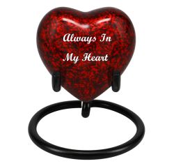 Red Marbled Heart Keepsake Urn - Stand Option