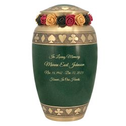 Suits of the Cards Green Cremation Urn - Poker Adult Urn - Tribute Wreath Option