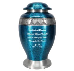 Teal Pewter Hearts Cremation Urn - Pro Diamond Engraving