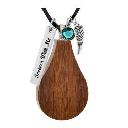 Teardrop Walnut Cremation Necklace Urn - Love Charm Options