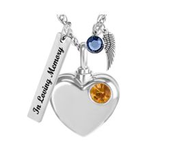 Topaz Silver Heart Cremation Urn - Love Charms Option