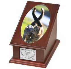Multiple Cats Heart Paw Print Photo Urn - Free Photo and Plate Wood Urn Color Portrait Cremation Urn