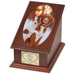 Two Dogs Heart Paw Print Photo Urn - Free Photo and Plate Wood Urn Color Portrait Cremation Urn